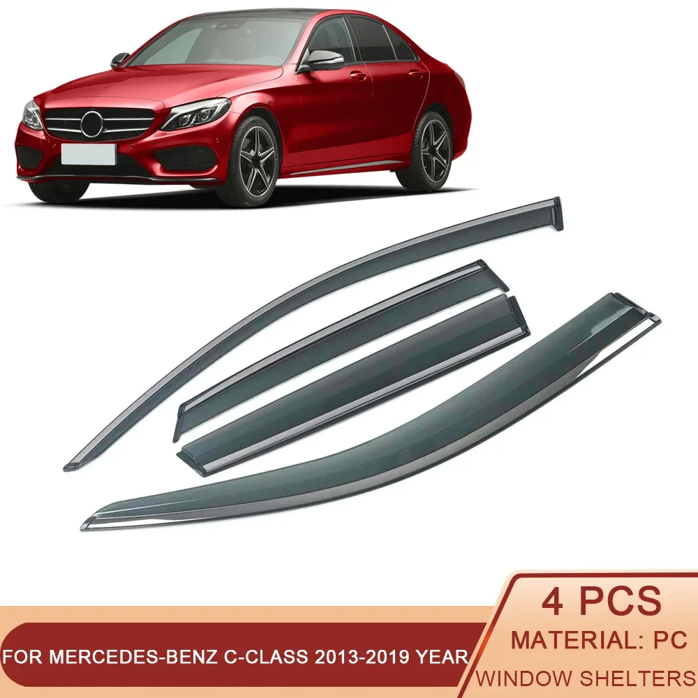 

For Mercedes-Benz C-Class 2013-2019 W205 Car Window Sun Rain Shade Visors Shield Shelter Protector Cover Trim Frame Sticker