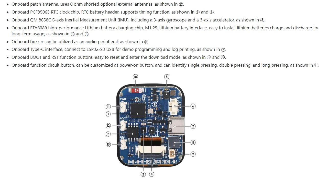 Плата разработки ESP32-S3 с 1,69-дюймовым сенсорным экраном Встроенный датчик гироскопа ускорения