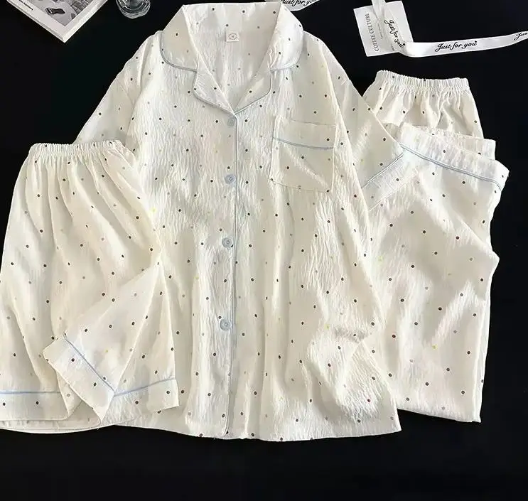 Polka Dot Elegant Women 3PCS Pajama Set Sleepwear Pajama Set Top and Pant with Shorts 3 Piece Set Home Suit Sweet Outfits Y2K