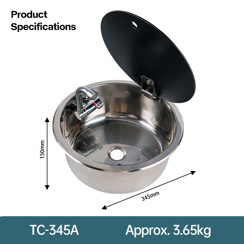 Round RV Sink For Small Space Stainless Steel Marine Boat Galley Sink With Folding Faucet Folding Lid Sink Kit