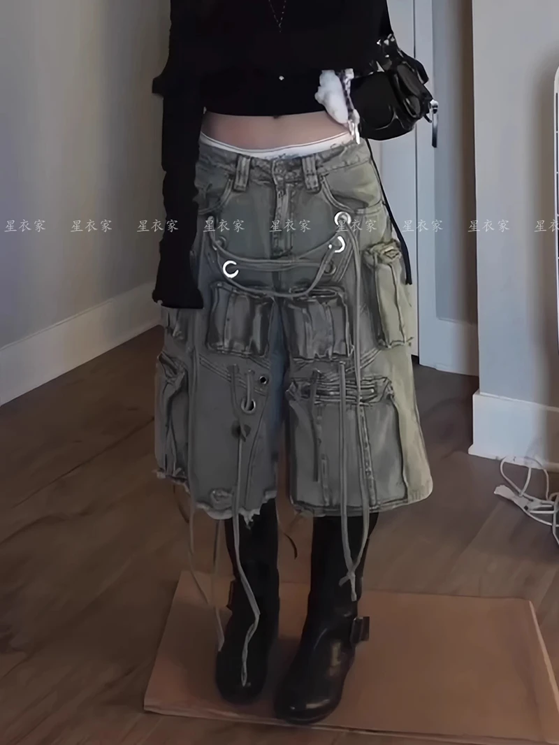 

Women's Baggy Y2k Shorts Jeans Vintage High Waist Denim Pants Streetwear American Wide Leg Denim Trousers Oversizes Clothes