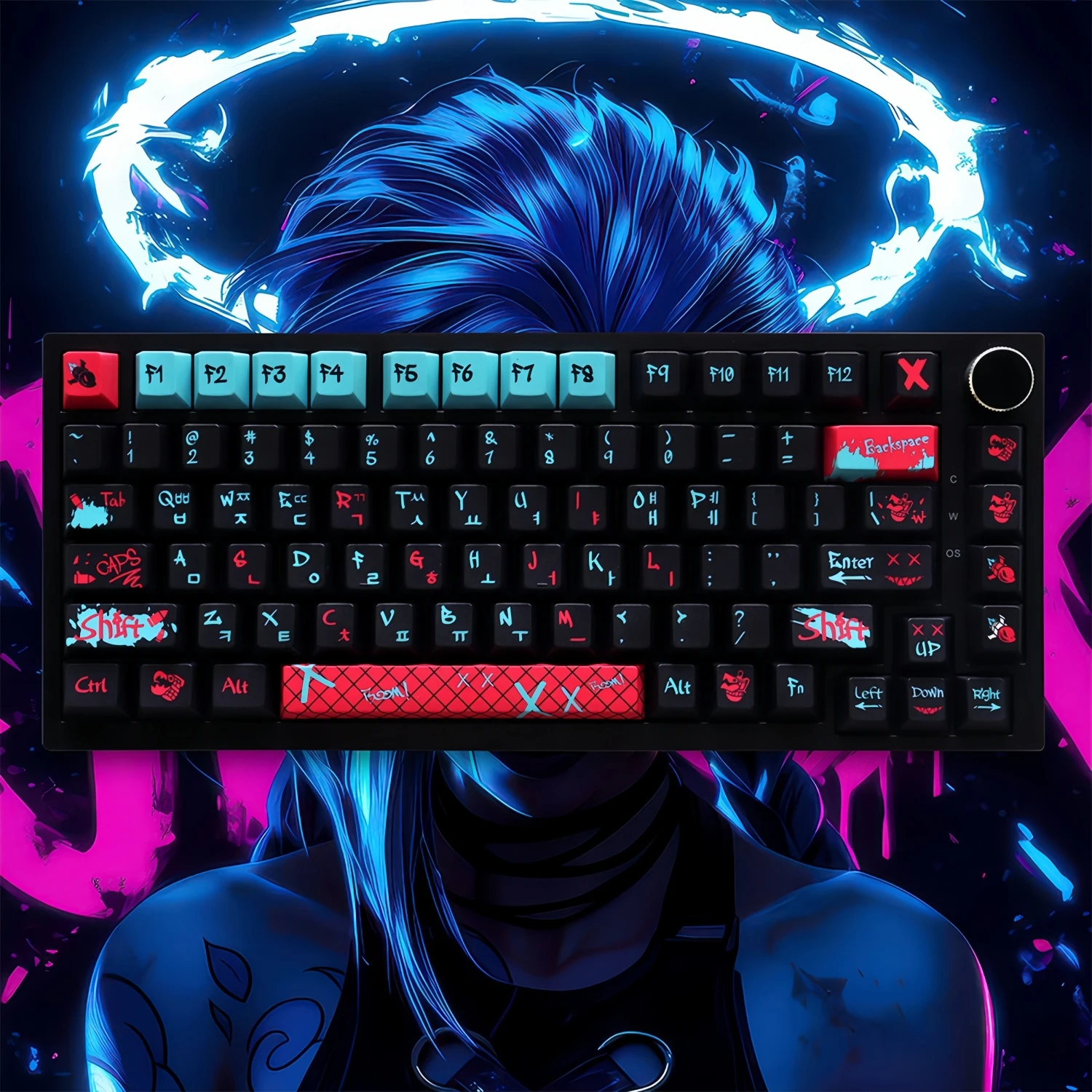 For Jinx Style Korean Cherry Profile PBT 129 Keys Keycaps for GH60/GK61/GK64/84/87/96/104/108/980 Mechanical Keyboard Key Caps