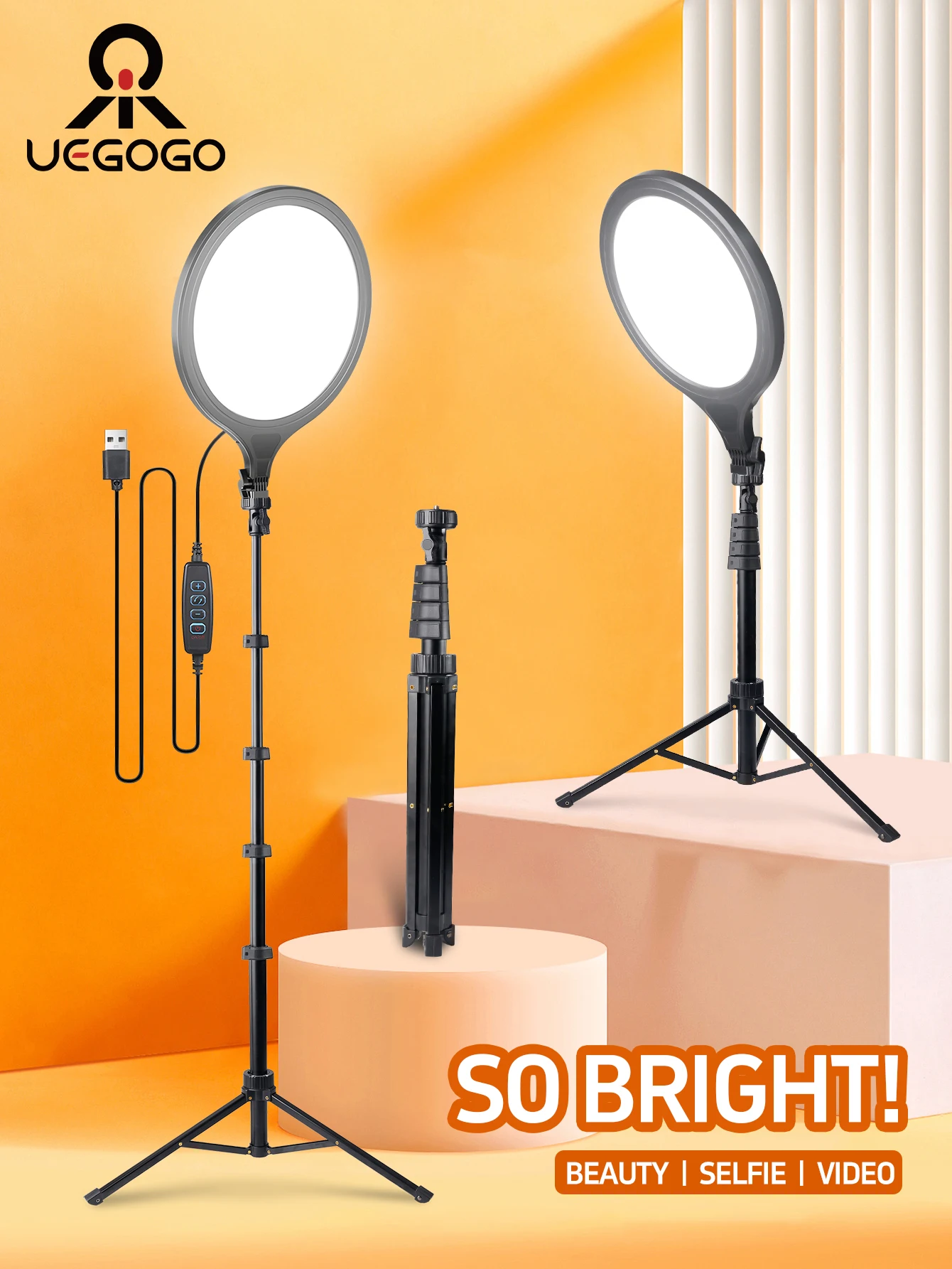 

10-дюймовый полноэкранный круглый живой фонарь, регулируемая подставка 160 см, многофункциональный профессиональный заполняющий свет, запись видео, питание от USB