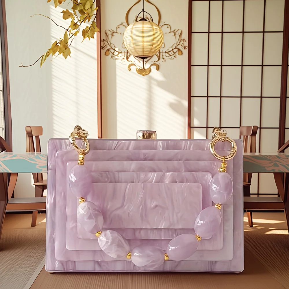 

Women Luxury Party Messenger Day Female Beach Summer Acrylic Evening Purse Purple Handbag Pearl Light Purse Clutch Crossbody Bag