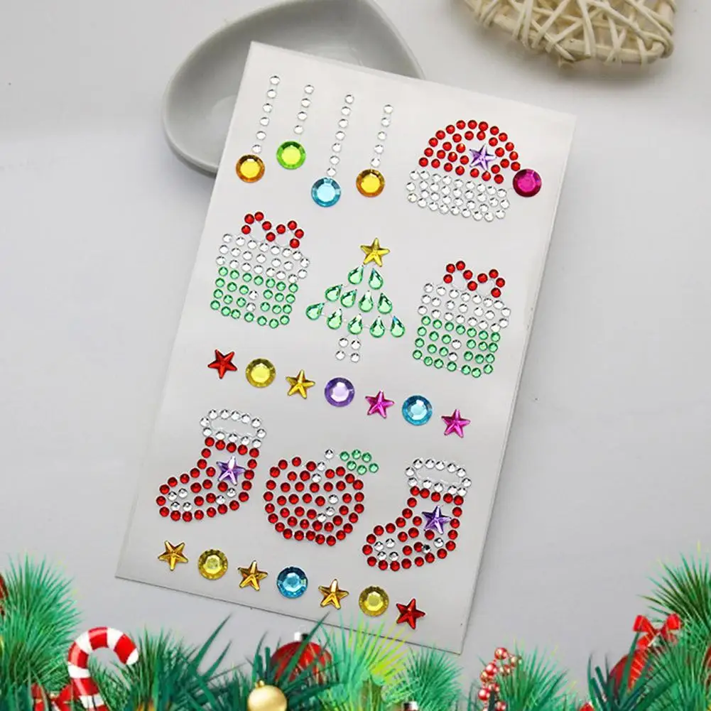 Gemme natalizie per il viso, adesivi con strass autoadesivi per occhi e guance, trucco scintillante per feste per il palcoscenico di Capodanno G7R6