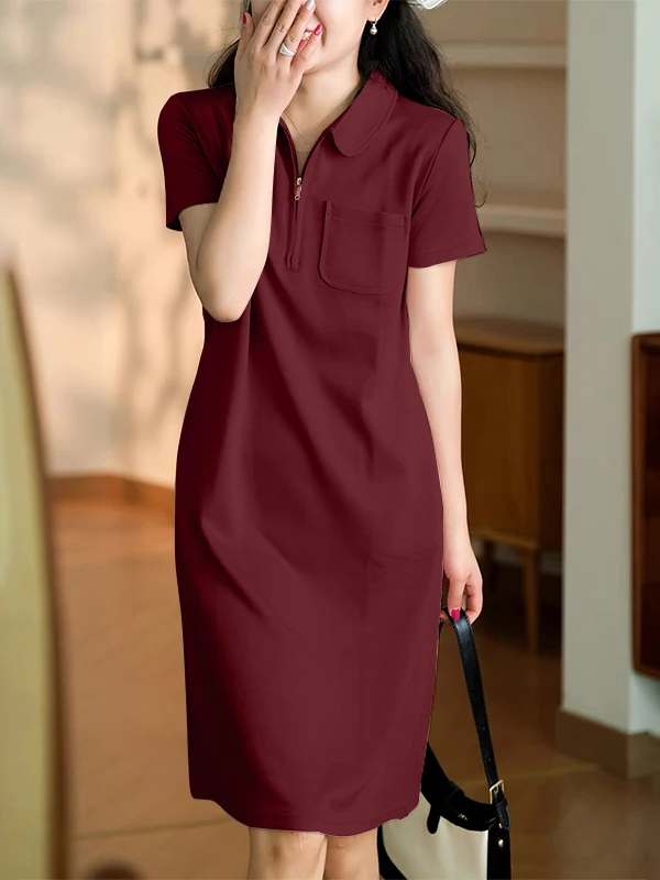   Col ort Sve coton Dr femme ample Midi genou longueur coupe droite jupe décontracté été Faion t-shirt Dr