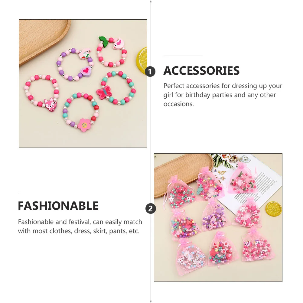 Set di braccialetti con collana di perline di legno 3 set di gioielli per bambini Prop per ragazze Compleanno Fotografia Accessori moda Artigianato fai-da-te Assistenza sanitaria