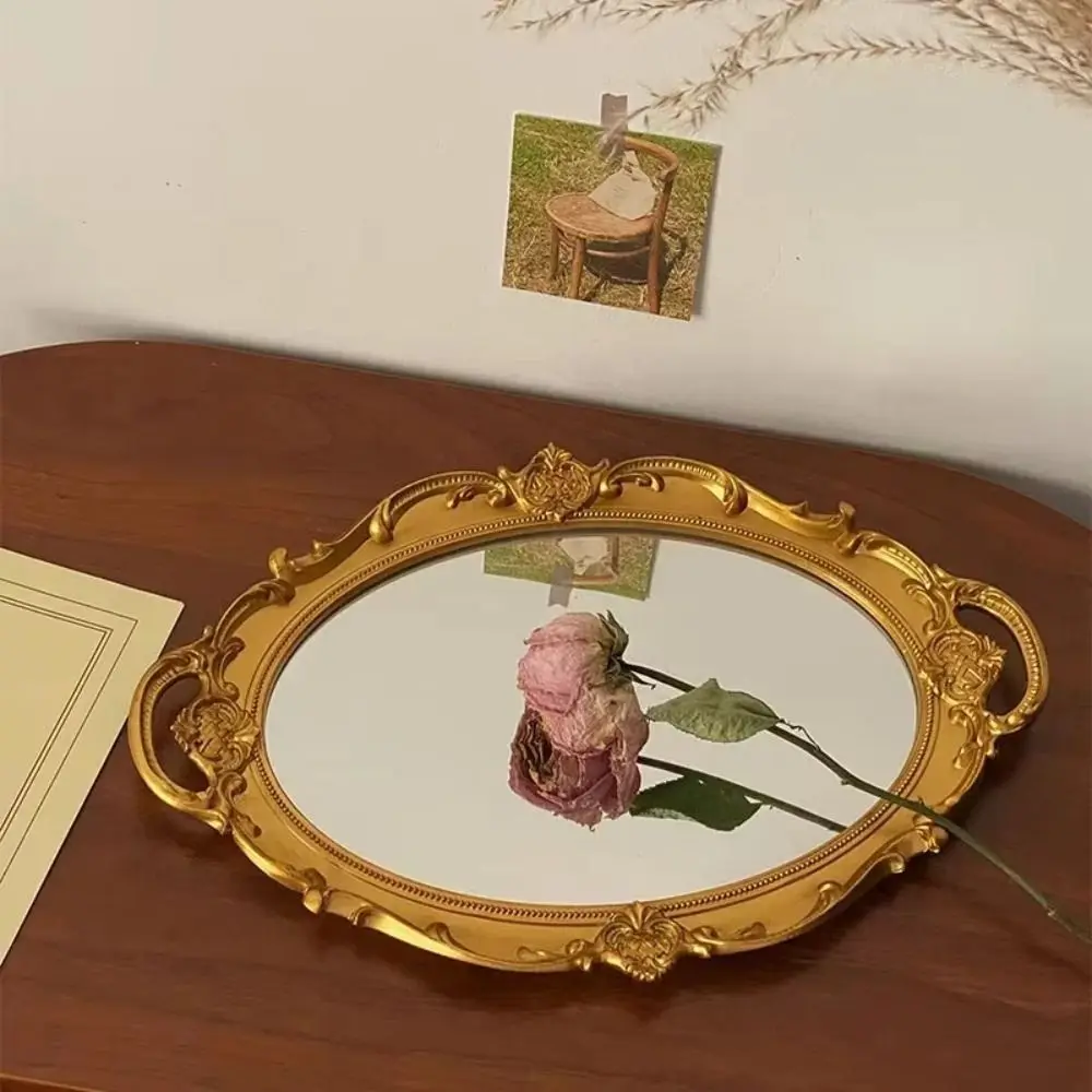 Espelho Decorativo Oval de Parede em Vidro, Bandeja Espelhada Vintage Francesa para Joias, Bandeja Espelhada de Mesa