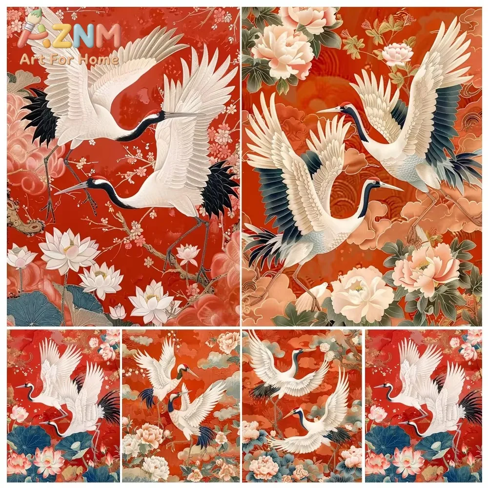 

Набор для рисования по номерам (1/6 шт.) «Журавли на красном небе» – картина для декора стен в комнате или дома