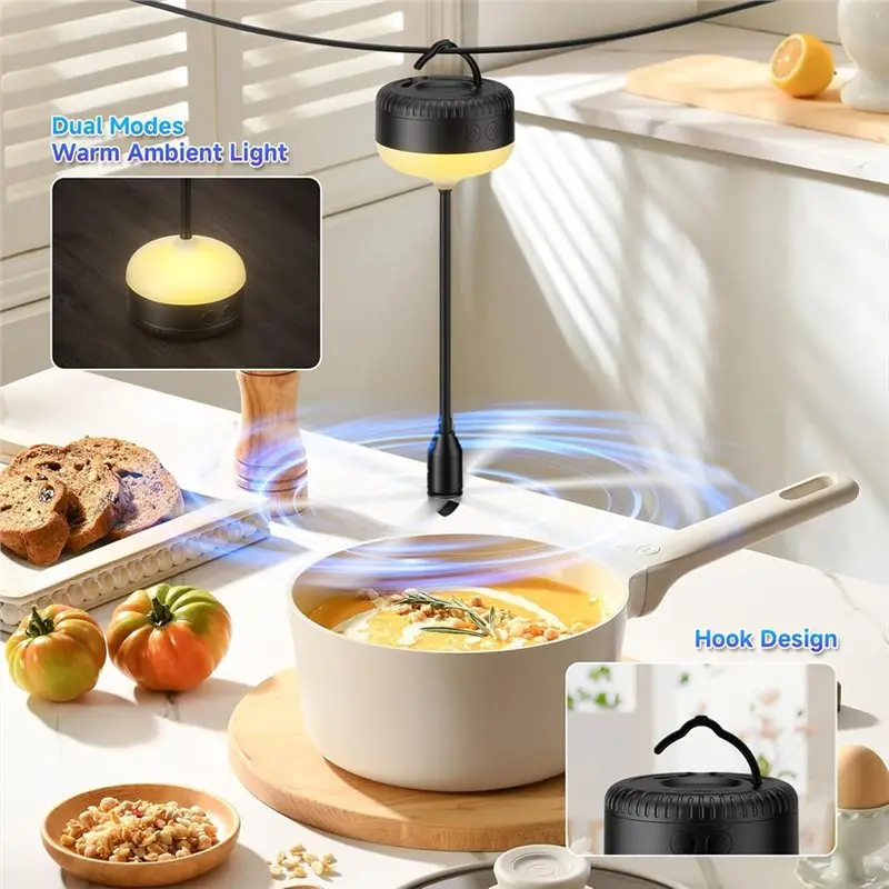 AB34-Rechargeable Fly Repeller White LED Fly Winder Mosquito-Repellent Fan