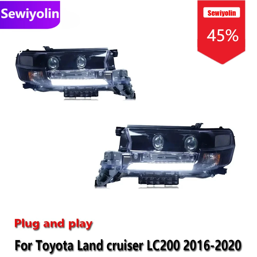 

Автомобильные светодиодные фары DRL в сборе для Toyota Land Cruiser LC200 2016-2020, противотуманные фары DRL, стоп-сигнал поворота, лампа Plug and Play
