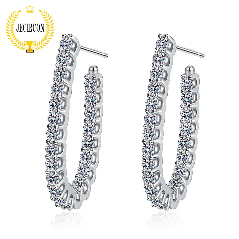 

JECIRCON Total 1.76ct Moissanite Ear Studs for Women European and American Shiny Full Diamonds Hoop Earrings 925 Sterling Silver