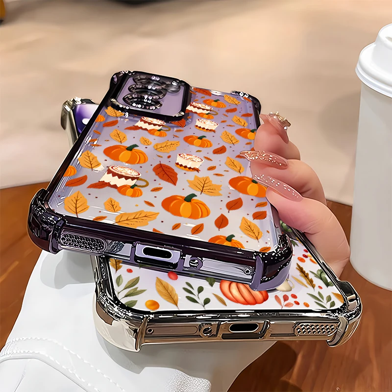 Autumn Pumpkin Floral Leaf Print Phone Case For Google Pixel 10 Pro XL 10A 9 7A 8A 7 Pro Anti Scratch Transparent TPU Cover Etui view 4