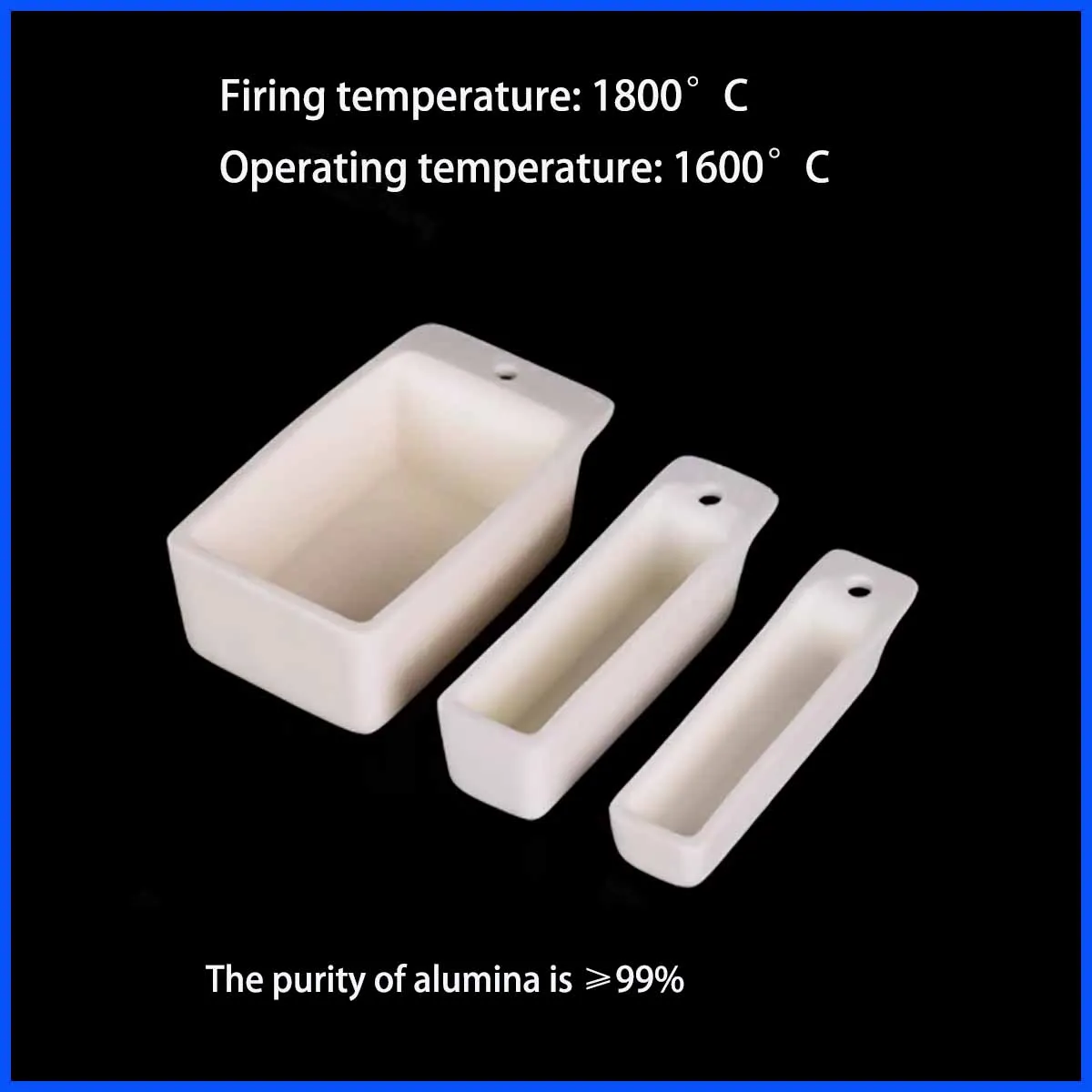 Al2O3 Corundum Ingot Crucible Outer Length 100mm Rectangular Aluminum Boat With Hole / Square Alumina