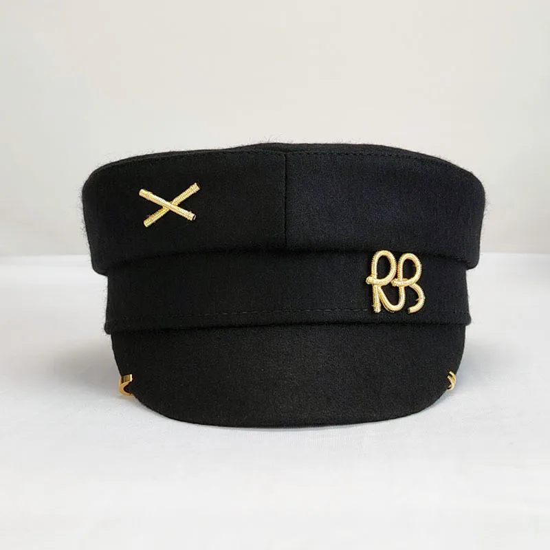 Designer Brand Earring Woolen Militray Hat Women Metal Letter RB Newsboy Caps Flat Top Cap Fashion Streetwear Navy Hat