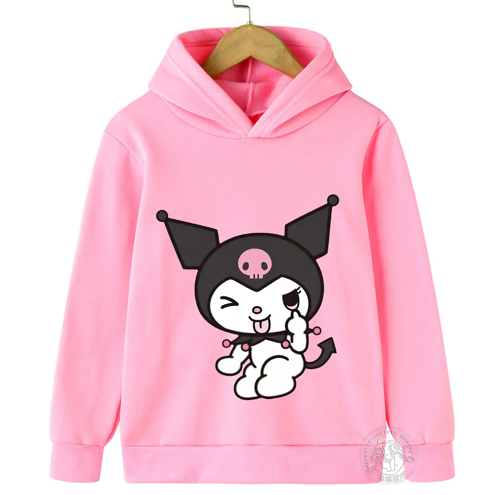 

Kawaii Kuromi Hoodie For Girls Long Sleeve Sweatshirts Children Spring Autumn Sanrio Cartoon Kids Casual Hooded Pullover Tops