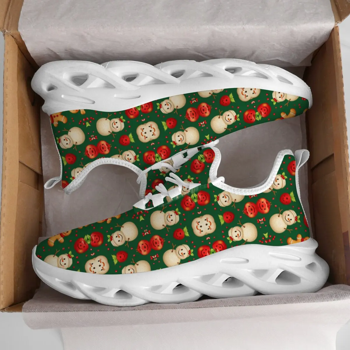 جديد 2025 أحذية الجري الرجالية طباعة عيد الميلاد أحذية رياضية خارجية قابلة للتنفس أحذية رياضية خفيفة الوزن للرجال أحذية مريحة للرجال