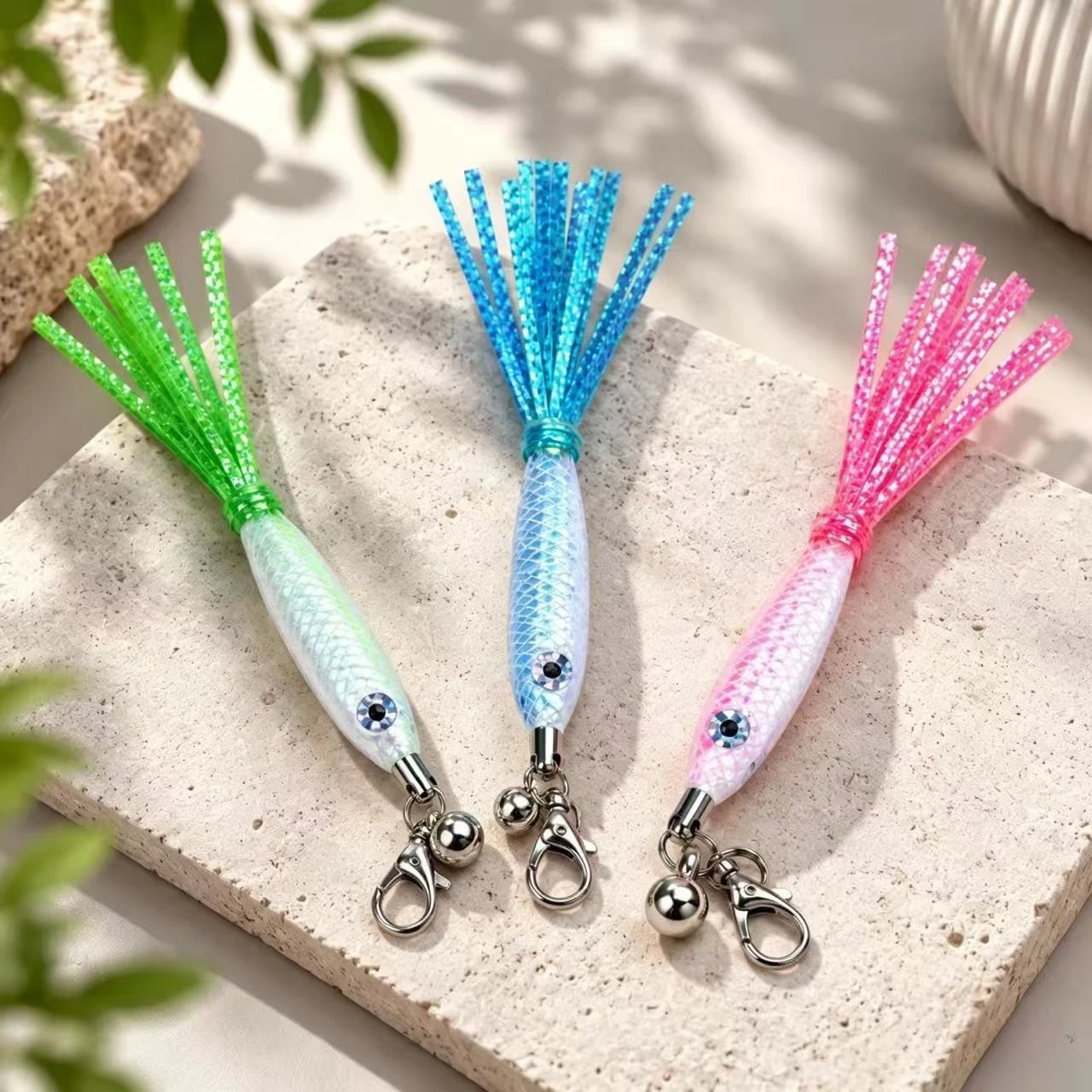 2/3pcs Random Color Cat Teaser Wand with Shiny Fish Replacement Head Cat Toy Pet Supplies