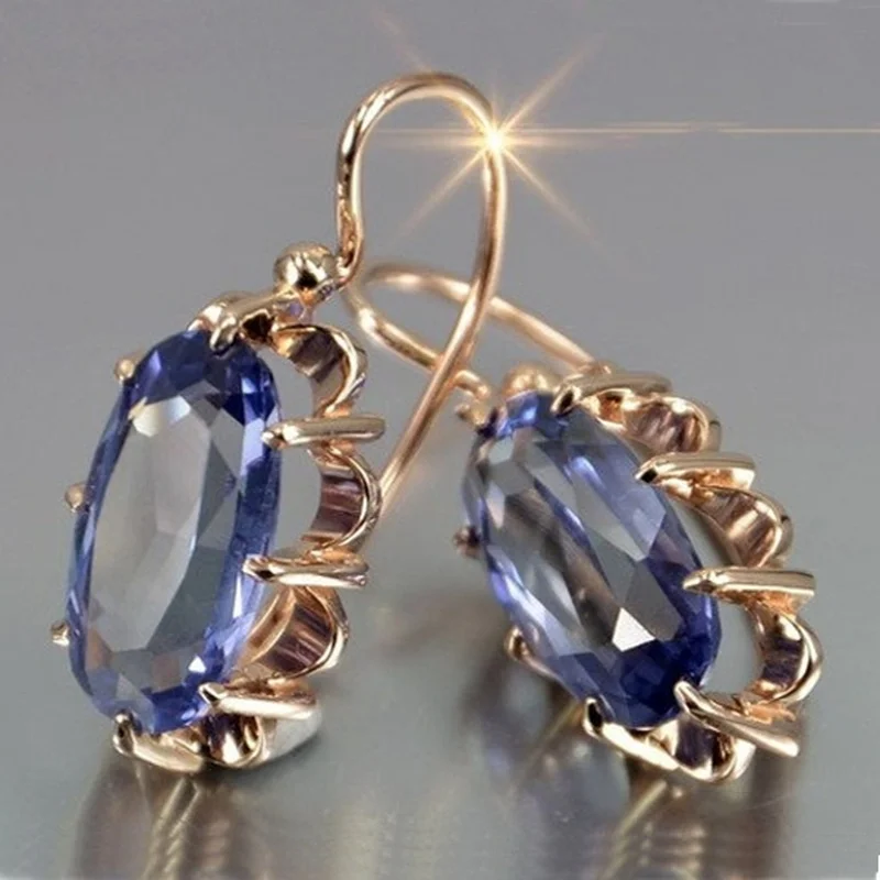 Vintage Crystal Earrings for Women Blue Purple Red Stone Earring Wedding Earrings Birthday Party Jewelry Gift Pendientes Mujer