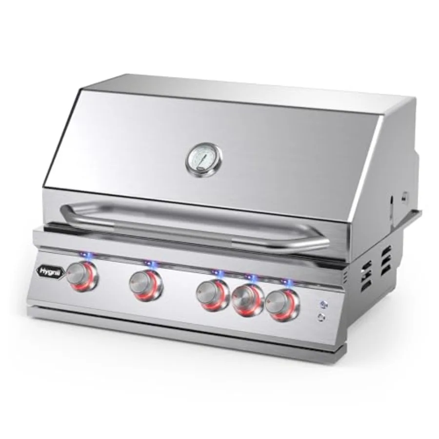 

32-Inch Built-In Grill Stainless Steel 4-Burner Outdoor Kitchen Grill with Rear Infrared Burner and LED Lights Liquid Propane