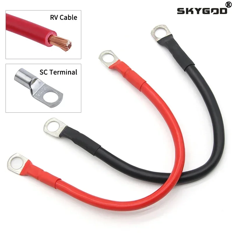 

Battery Inverter Connection Cable Set with M8 SC Terminals 8/6/4/2 AWG 10/16/25/35mm2 UPS Wire Red Copper Core Tin-plated Lug