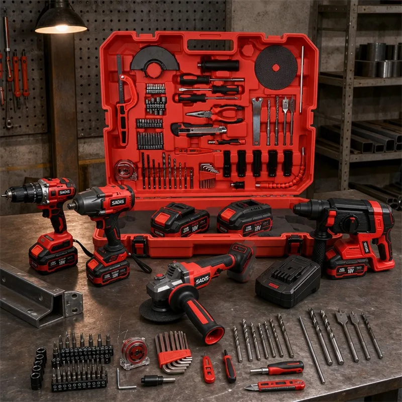 Custom SADIS 4-in-1 Cordless Power Tool Set 18V Drill Wrench Grinder Hammer Multi-function Tool Combination Kit
