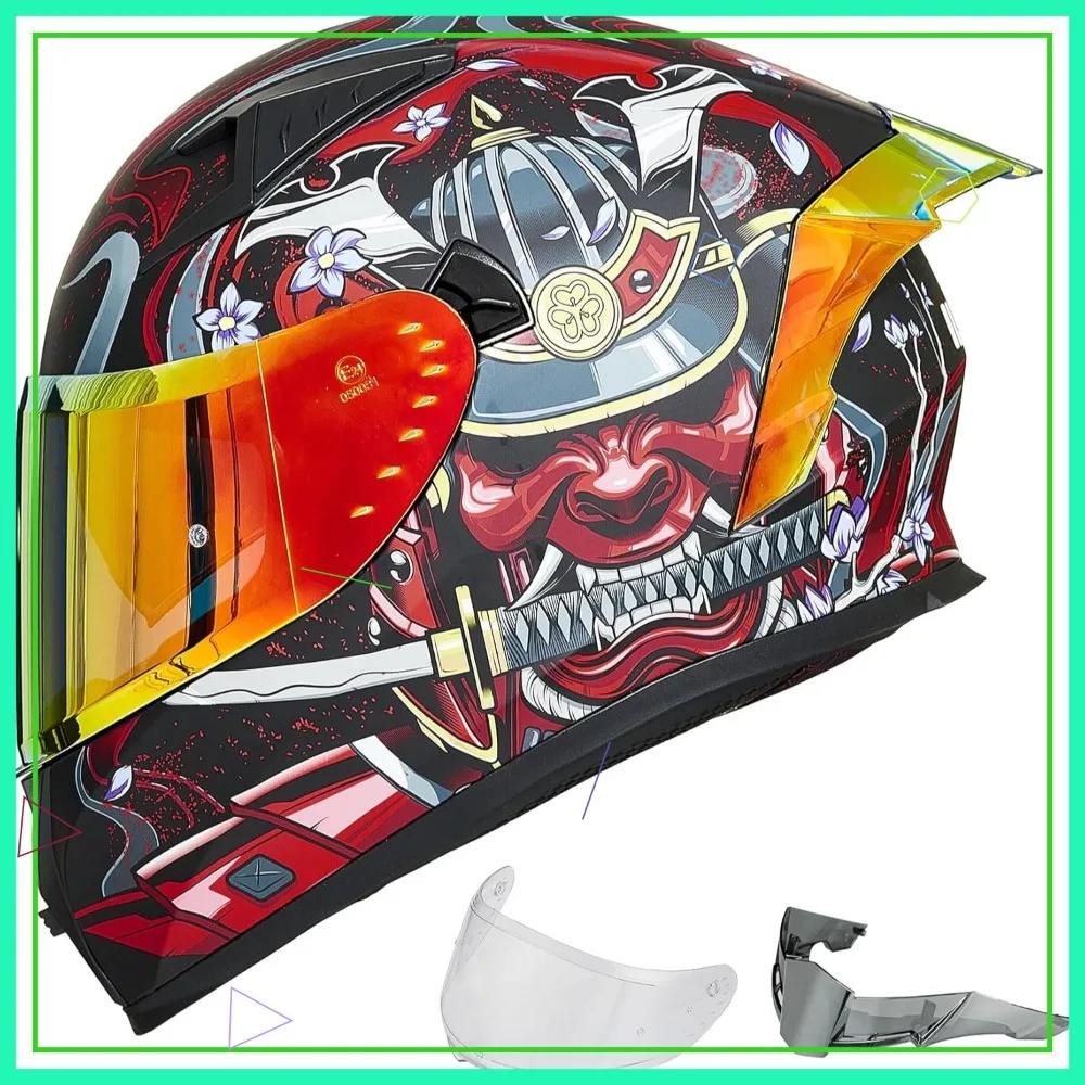 

Full Face Motorcycle Helmet with Pinlock Visors & Fins Street Bike Motocross DOT Z501 Armor Red Large