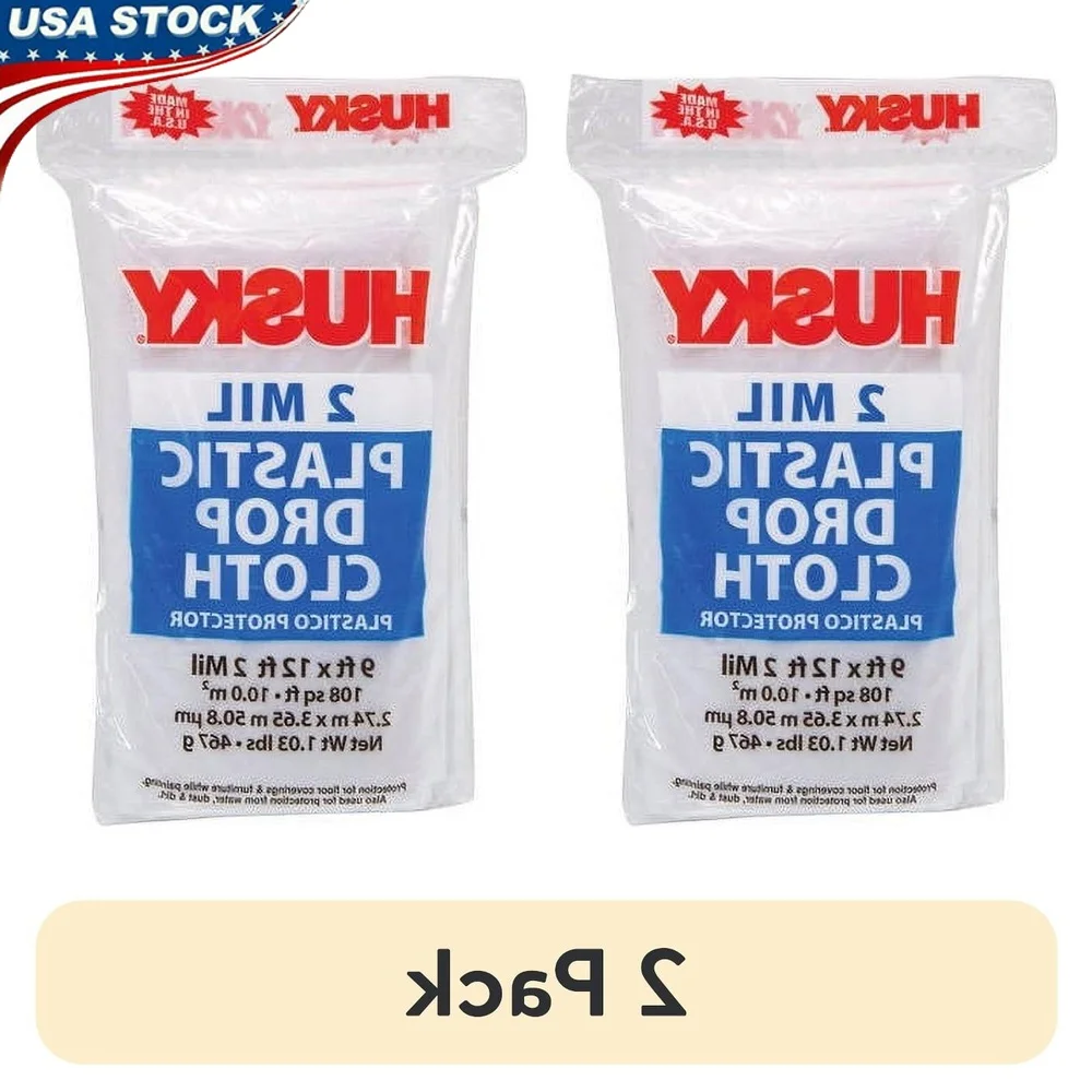 

2 упаковки, прозрачная пластиковая ткань, толщина 2 мил, 9 футов x 12 футов, одноразовая крышка средней длины, защита от пыли и краски