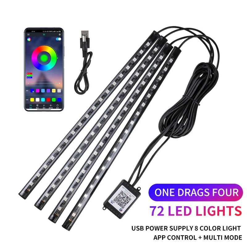 Neon LED Auto-interieur Ambient Voet Strip Light Kit Accessoires RGB Backlight Afstandsbediening App Muziekbediening Auto Decoratieve Lamp