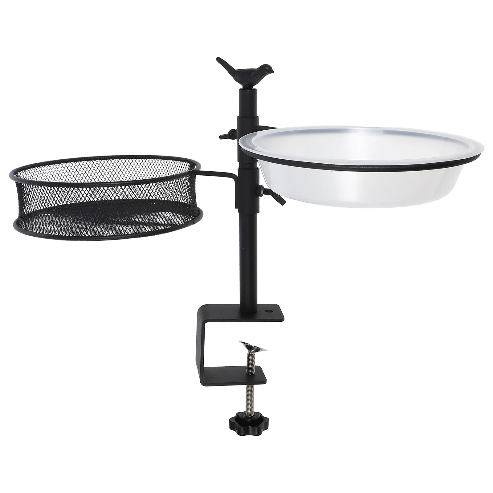 

Deck Bird Bath and Feeder Railing Mount Bird Feeder Hook Deck Bird Feeder Stand Metal Adjustable Hummingbird Bath Decorative Bi
