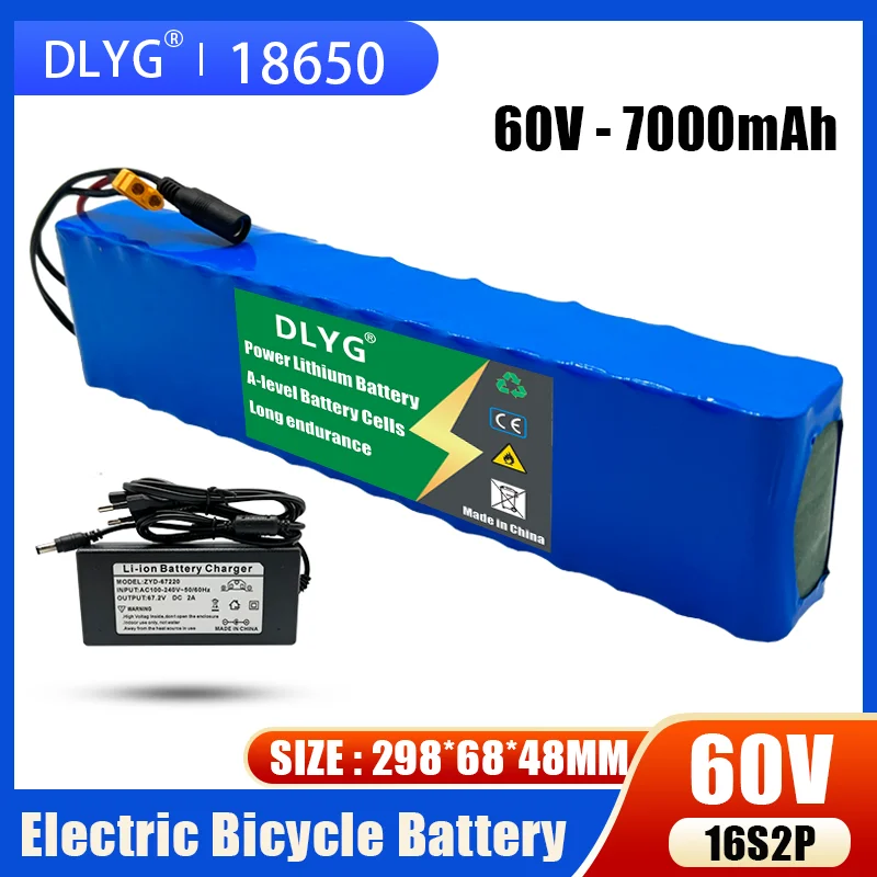 

Electric Scooter Battery Pack 60V 16S2P 7000mAh 18650 Rechargeable Lithium-ion Battery 67.2V 1000W Electric Bicycle Battery BMS