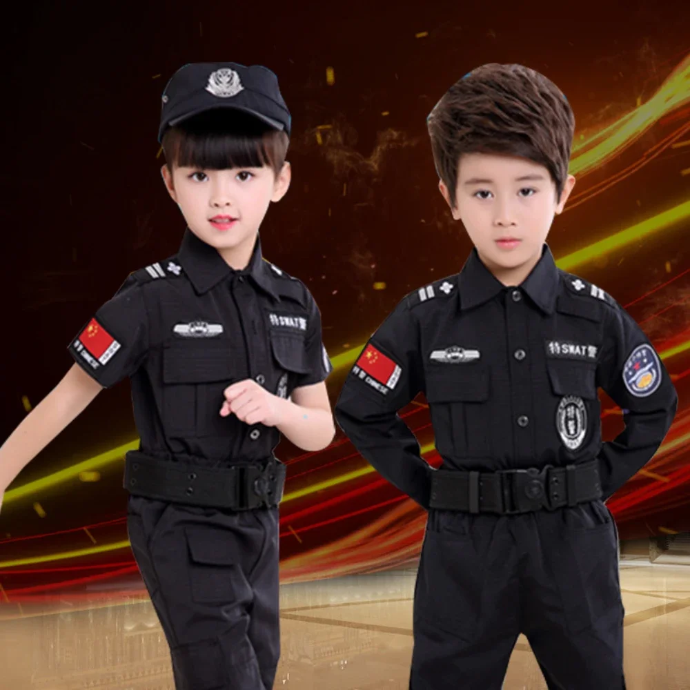 Children Policeman Cosplay Costume Boys Girls Kid Police Uniform Army Policemen Clothing Carnival Party Dress Up Birthday Gift