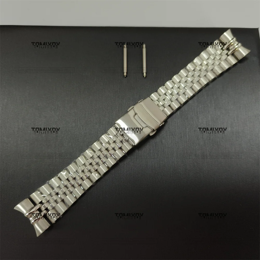 

22mm Silver 316L Stainless Steel Jubilee Solid Curved End Deployment Buckle Watch Strap Fit For SKX007 SKX009 Watch