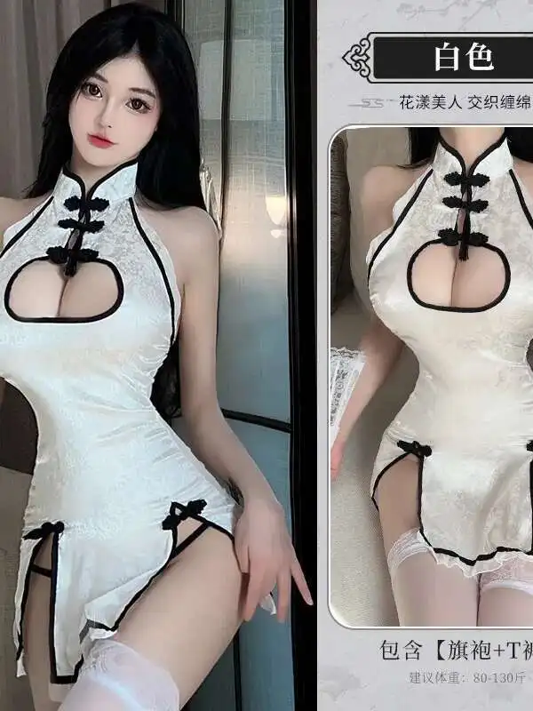 Dulce moda Mini vestido dulce 2024 partes superiores nuevas ropa interior Sexy Cheongsam uniforme tentación vestido elegante Tops TW7V