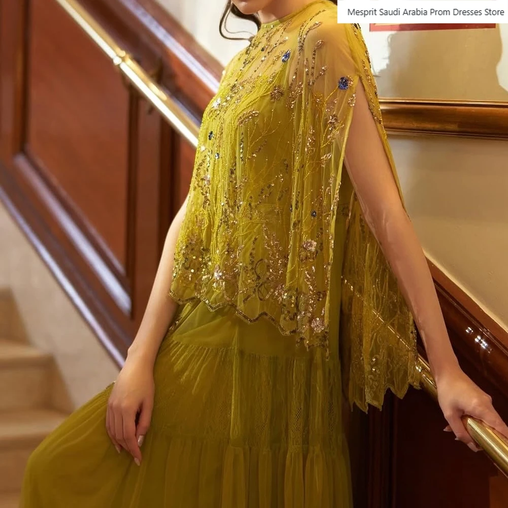 Women's A-line Evening Dresses Floor-length O-neck Sleeveless Prom Gown Fashion Sequined Flowers Stole Draped Customized Dresses