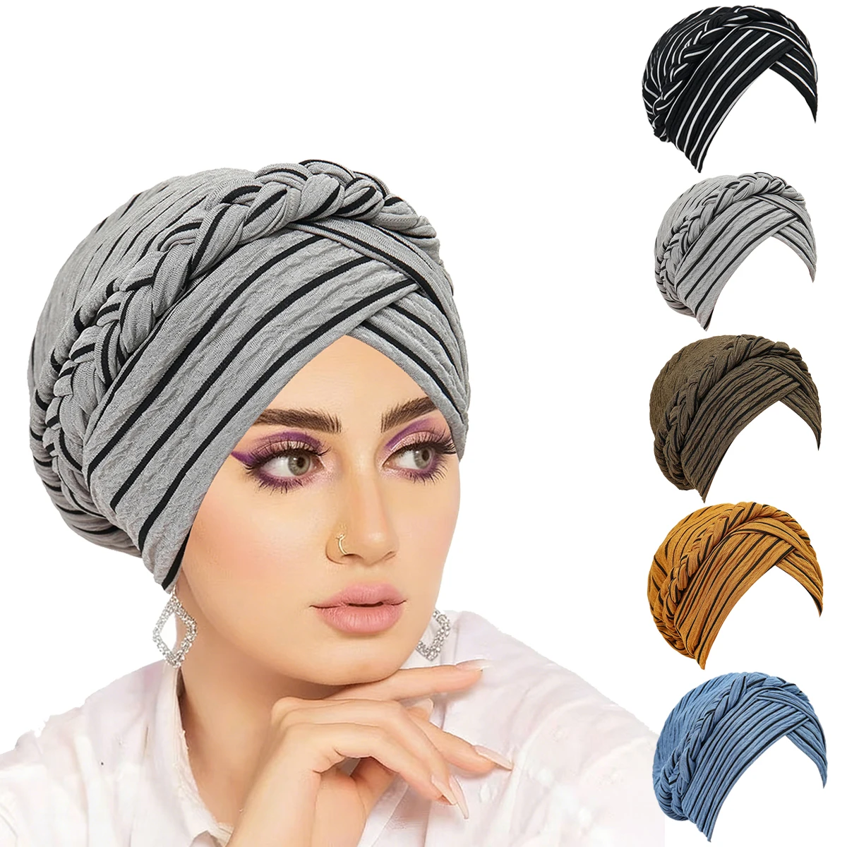 

Женский мусульманский модный тюрбан-хиджаб с плетением, мягкий эластичный головной убор, платок для химиотерапии, накидка для волос, исламский головной убор для Рамадана