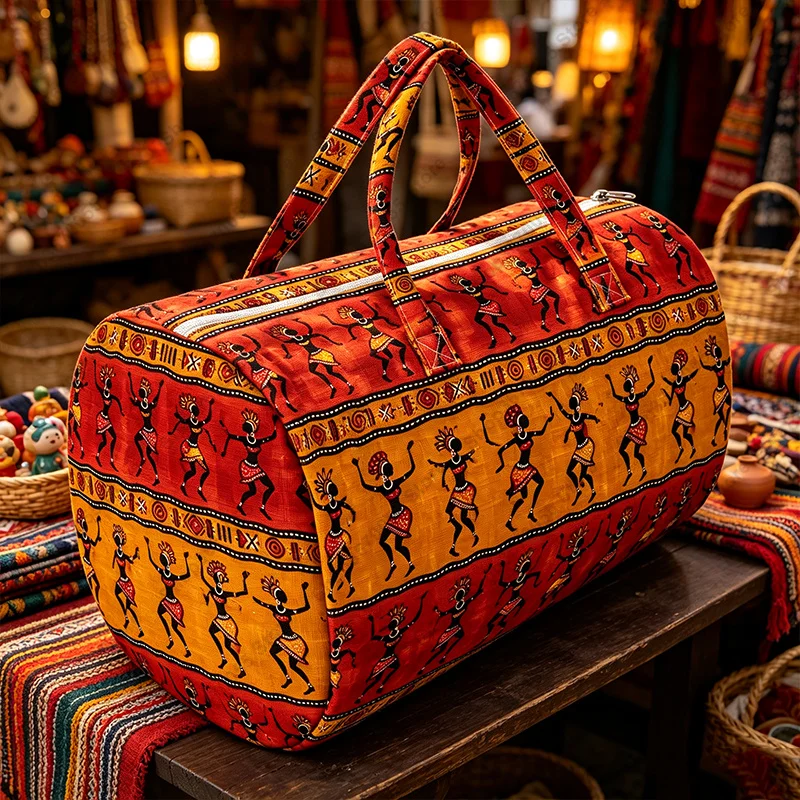 African Tribal Dancing Pattern Travel Totes Africa Women Handbag Large Capacity Duffle Bag Afro Ladies Outdoor Gym Travel Bags
