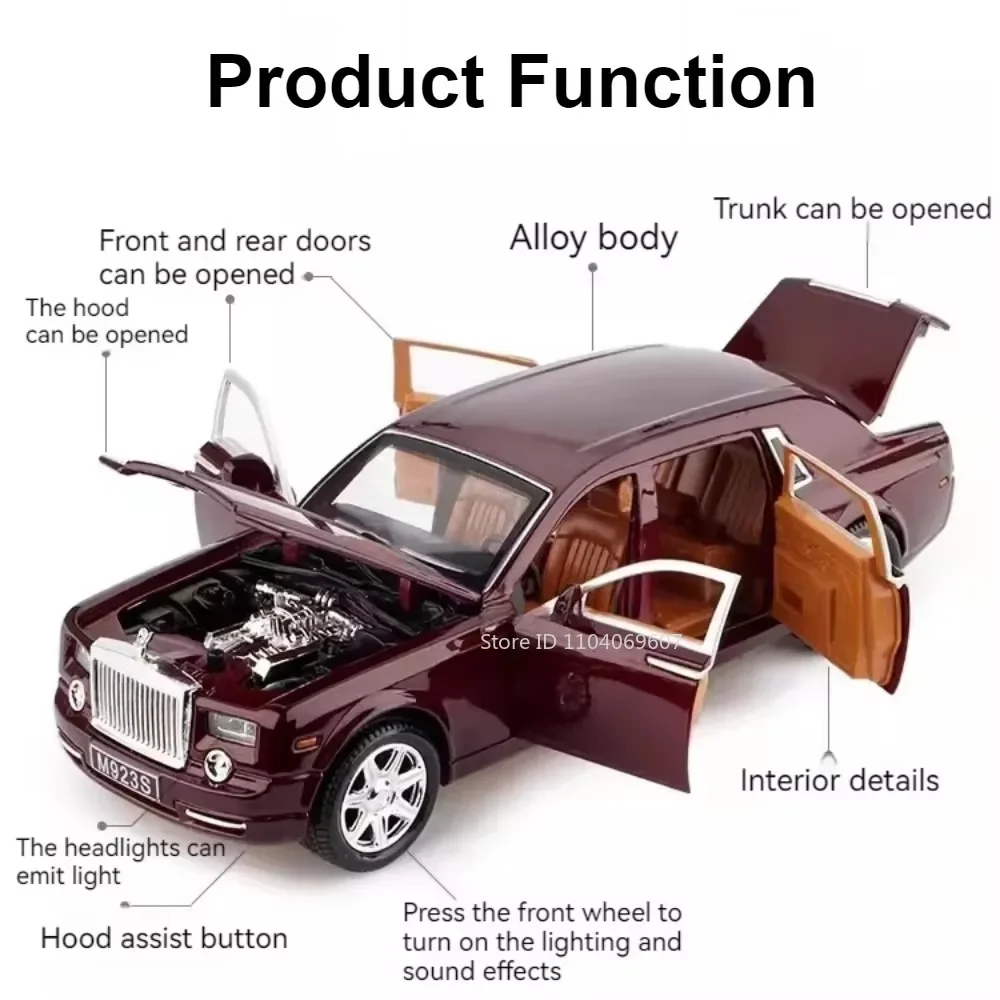 1:24 Rolls Royce Phantom Model Toy Car Alloy Diecast Simulation Sound Light Pull Back Collection Toys Vehicle For Children Gifts
