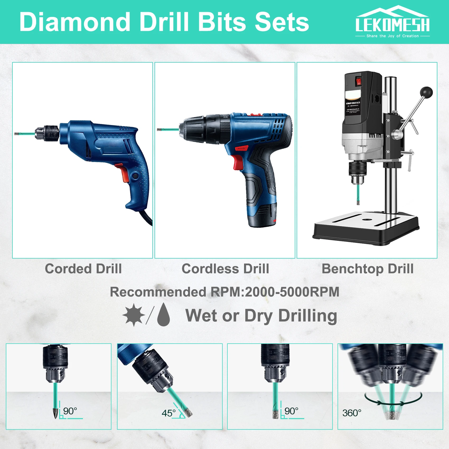 Imagem -06 - Lekomesh-diamond Dry Drilling Bits Posicionando o Abridor de Furos para Porcelana Cerâmica Mármore Granito Pedra mm mm 10 mm 12 mm Pcs