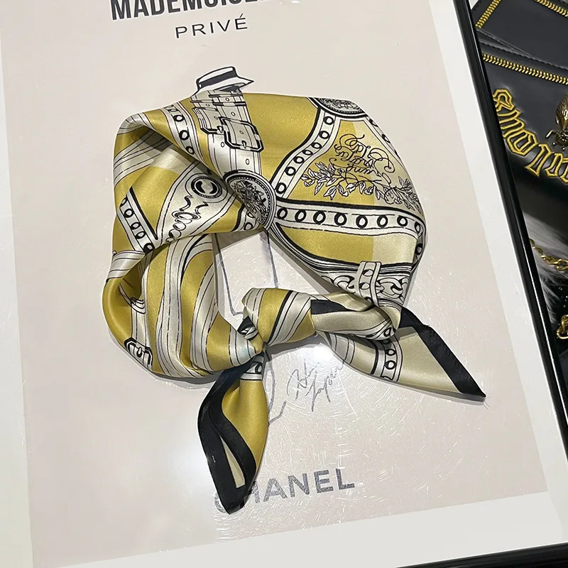 

Luxury Brand 100% Natural Silk Scarf Women Design Small Square Shawl Hair Ribbon Headband Fashion Neckerchief Bandana