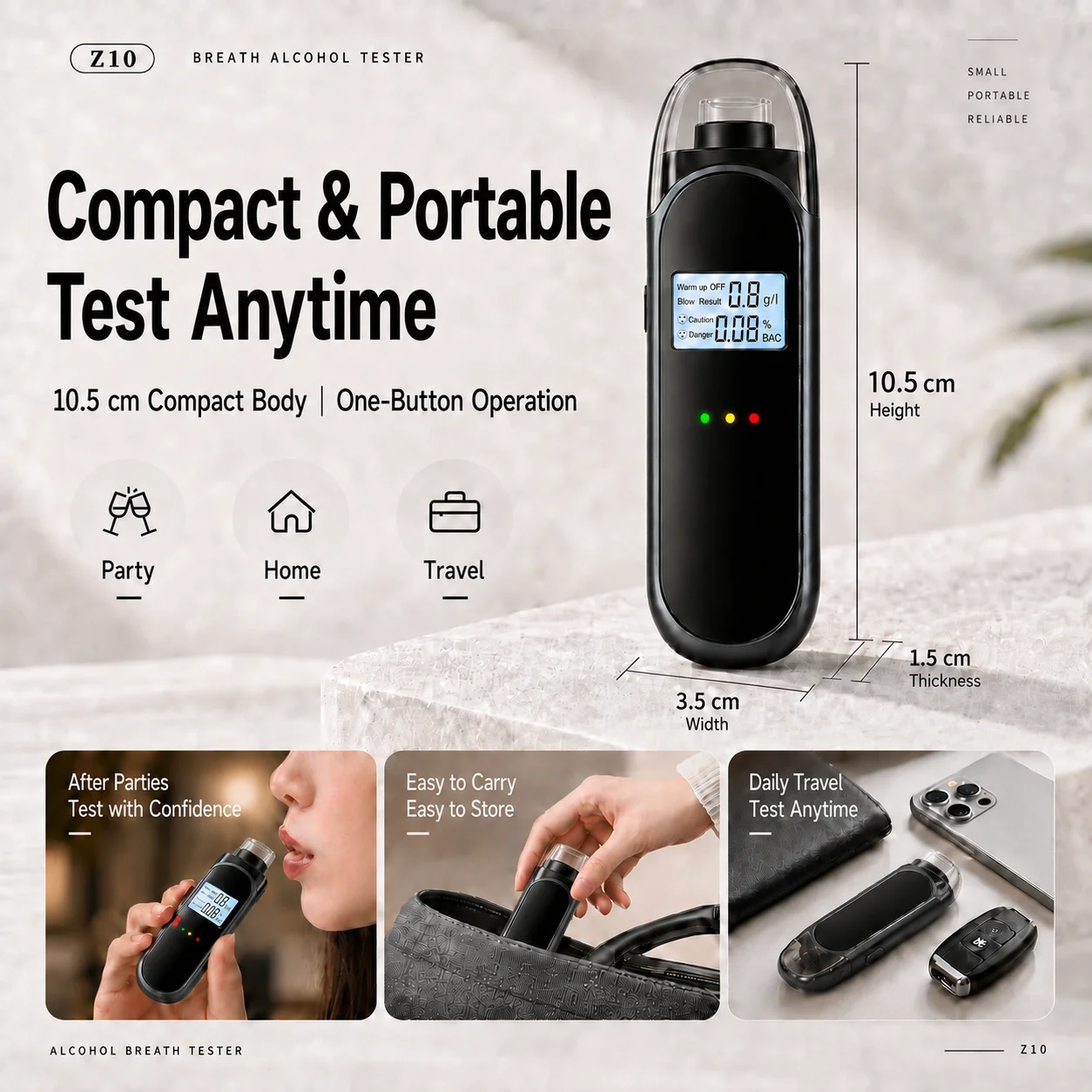 Portable Breath Alcohol Tester, Semiconductor Breathalyzer, Alkomat Etilometro Алкотестер, Quick Blow Check