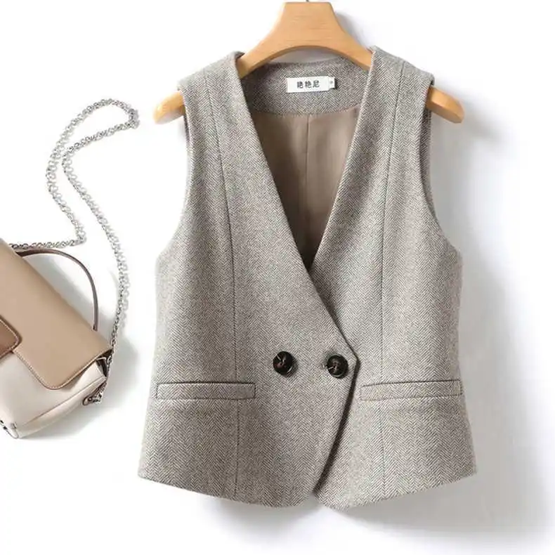 

Suit vest autumn new slim fit short collar women's textured vest waistcoat women winter jackets for women 2024