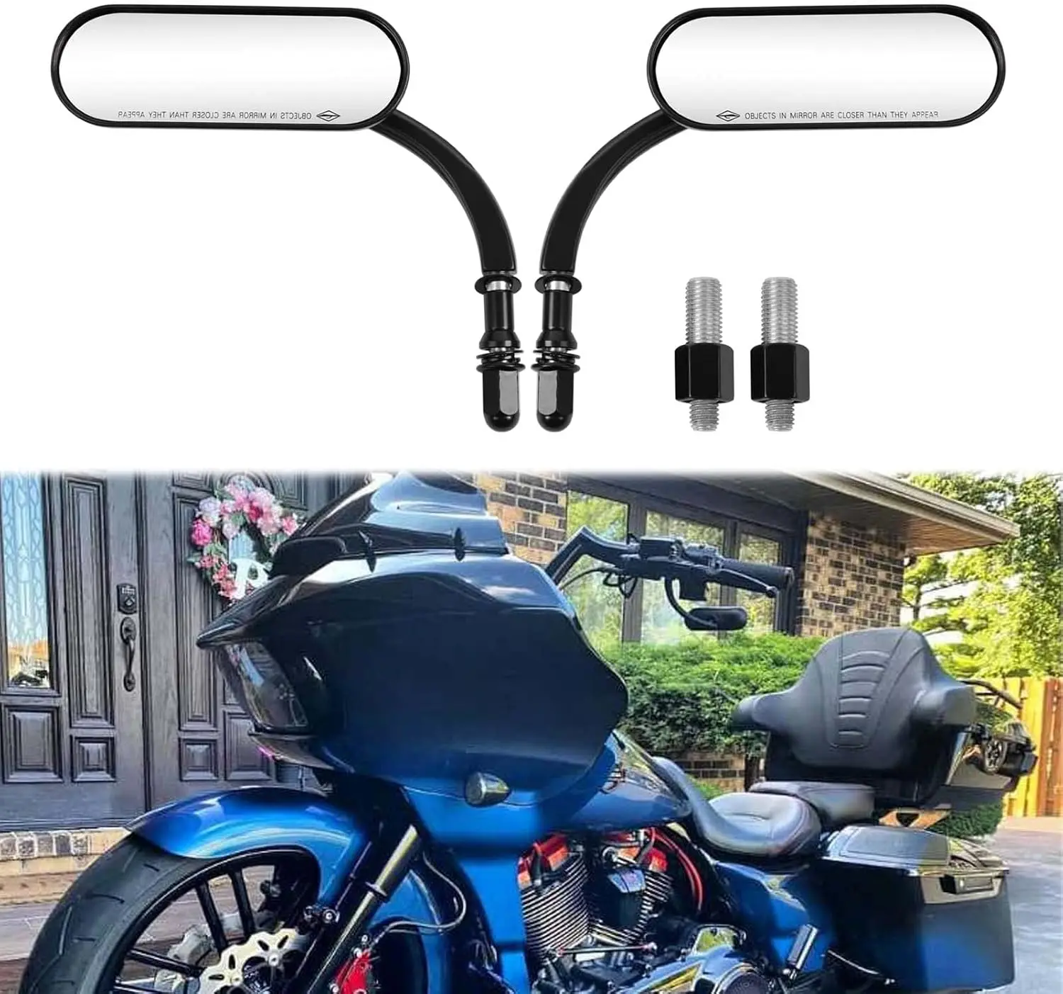 

8mm 10mm Motorcycle Oval Rearview Mirrors For Harley Road King Road Glide Softail Dyna Softail Sportster Touring Kawasaki Suzuki Chopper Black Chrome