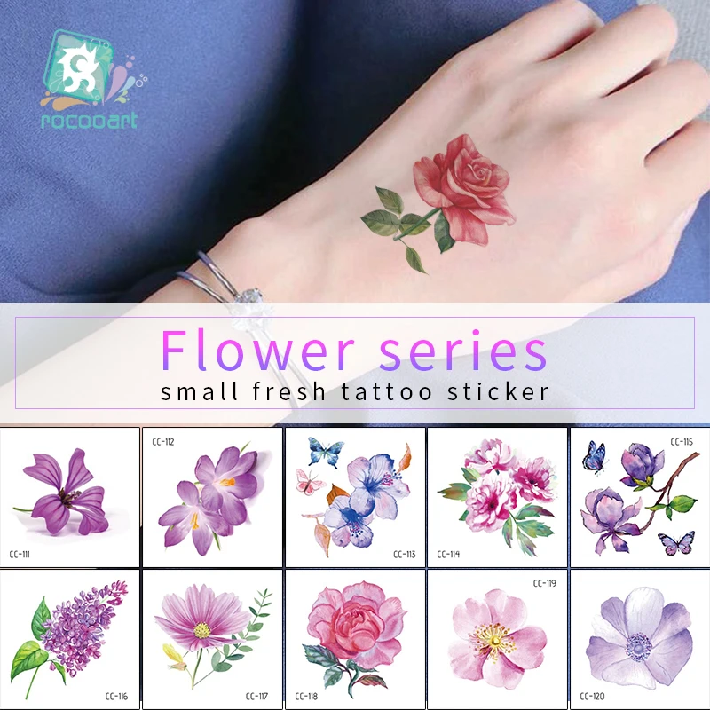 Colorful Flowers Butterfly Tattoo Stickers Lotus Water Lily Cherry Blossoms Peony Body Art Temporary Fake  Tattoo For Women