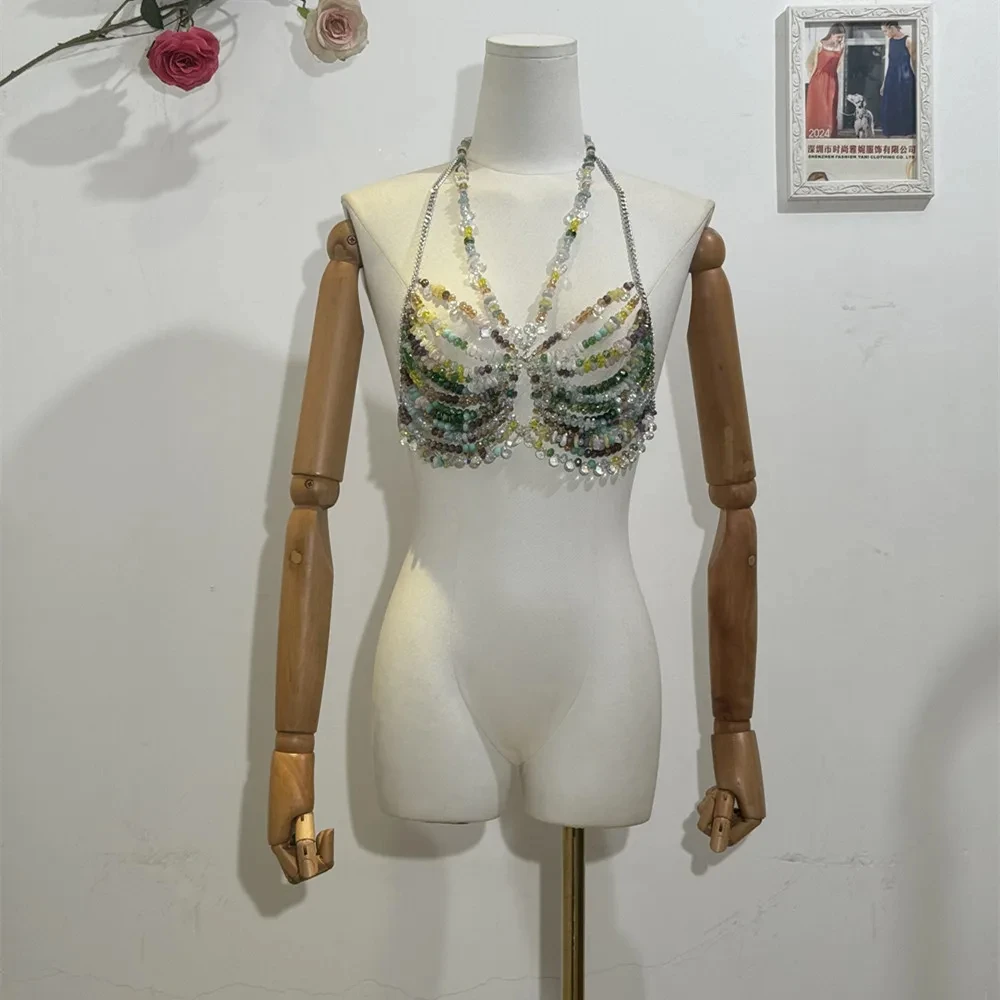 Acrylic Gemstone Backless Tank Top Sexy Neck Corset Hundreds Of Hollow Body Chain Summer Vacation Beach Bikini