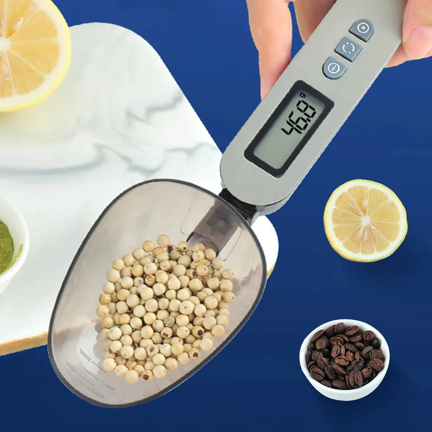 Compact and convenient LCD digital kitchen scale with precise 500g/0.3g capacity for accurate food and flour measurements - Hand