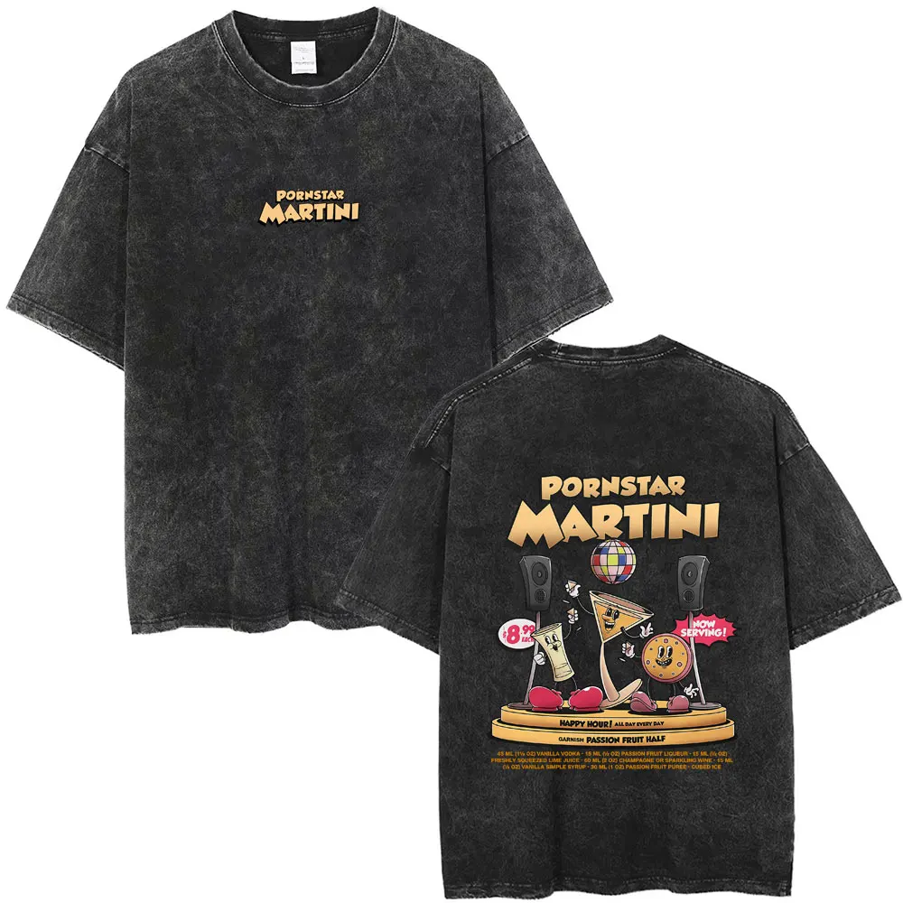 

Pornstar Martini Cocktail Cartoon Funny Meme Washed T-shirt Men Women Casual Oversized Short Sleeve Tshirt Male Vintage T Shirts