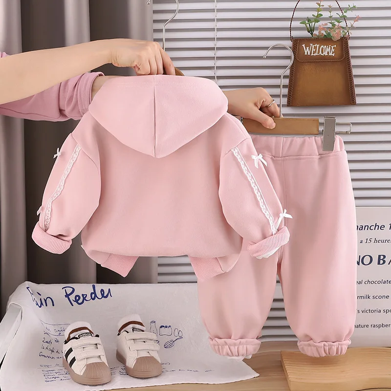 Baby Girl Fall Clothes Kids Clothing 2026 Spring Autumn Solid Color Hooded Jacket + White T-shirts + Pants 3PCS Girls Outfit Set