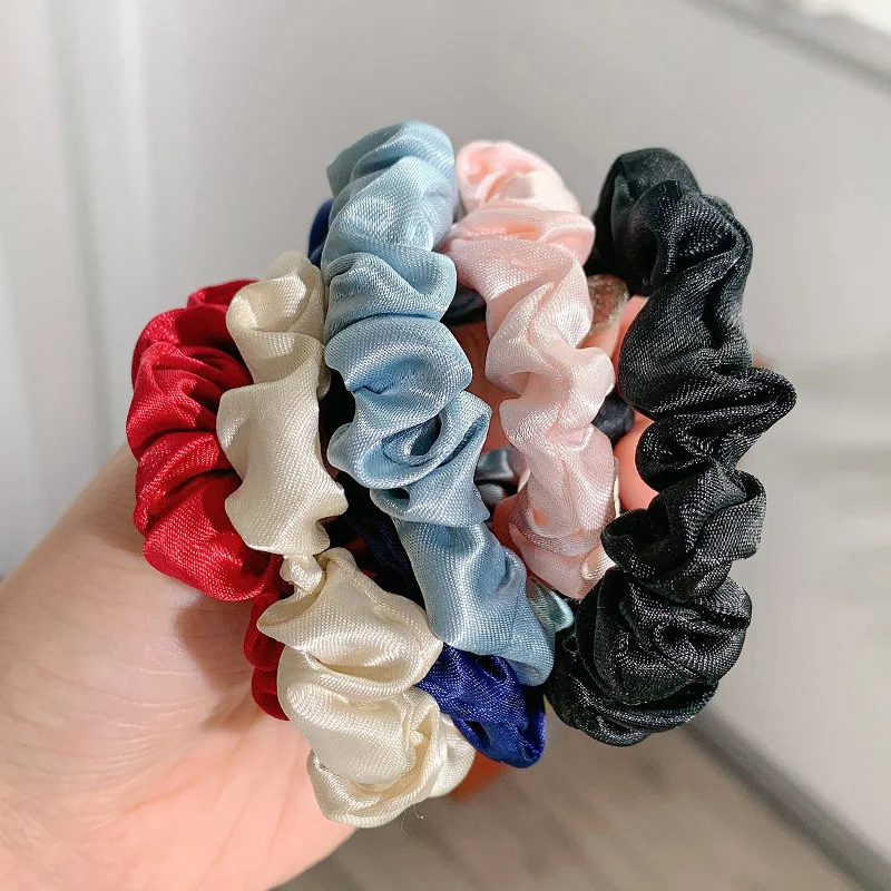 Gomas elásticas de seda sólida para el cabello para mujer, Scrunchie de seda satinada, gomas suaves onduladas, coleteros