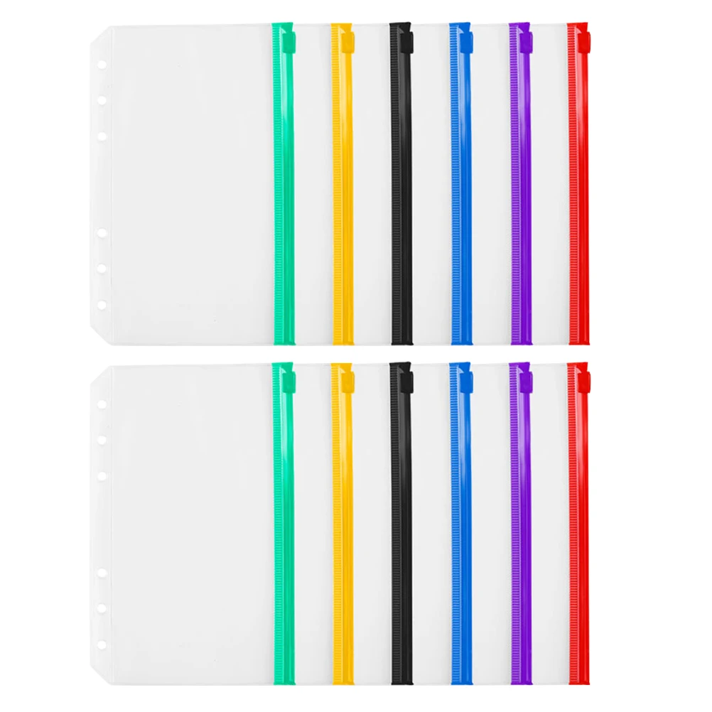 

12pcs PVC Zipper Bag Inner Core Loose Leaf Bags Document Organizer Binder Pockets School Office Files Folder